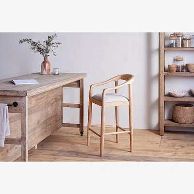 Nkuku nkuku Anbu Mango Wood Upholstered Counter Dining Chair | Seating | Natural