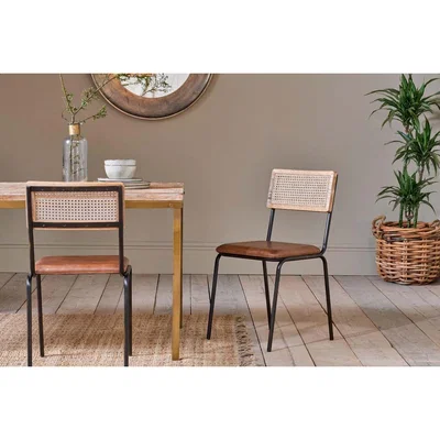 Nkuku Nkuku Iswa Leather & Rat Dining Chair | Furniture | Tan