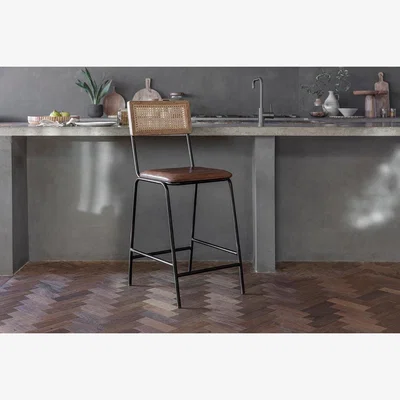 Nkuku Nkuku Iswa Leather & Cane Counter Dining Chair | Dining Chairs Stools & Benches | Chocolate Brown