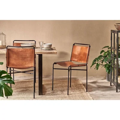 Nkuku Nkuku Nirmi Leather Sling Back Dining Chair | Furniture | Tan