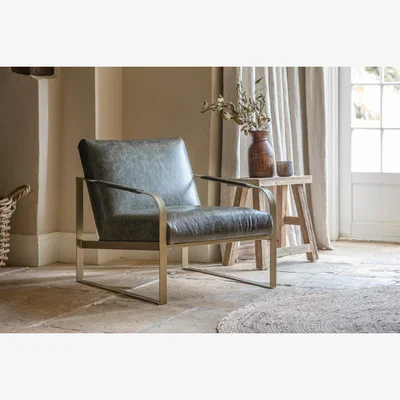 Nkuku nkuku Adra Leather & Brass Occasional Dining Chair | Dining Chairs Stools & Benches | Moss Green