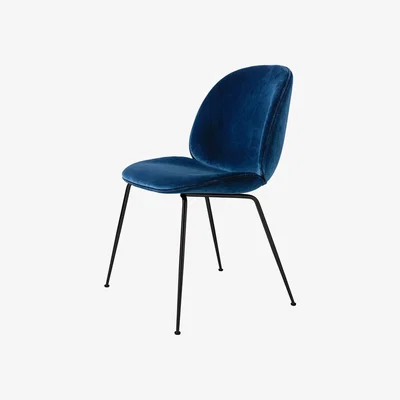 Nordic Nest Gubi Beetle dining chair - fully upholstered conic base Fabric velluto cotone 970 dark blue black steel legs
