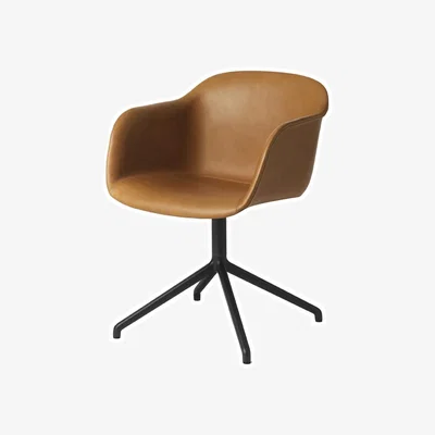 Nordic Nest Muuto Fiber armchair office chair swivel base with return Cognac leather-black base