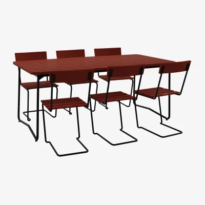 Nordic Nest Grythyttan Stålmöbler B31 table 170 cm + 6 Chair 1 dark red oak-black frame