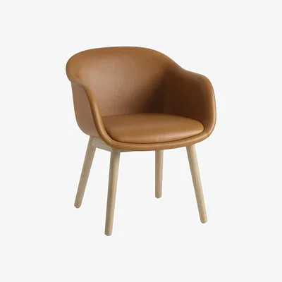 Nordic Nest Muuto Fiber Conference Armchair with wooden legs Refine leather cognac-oak