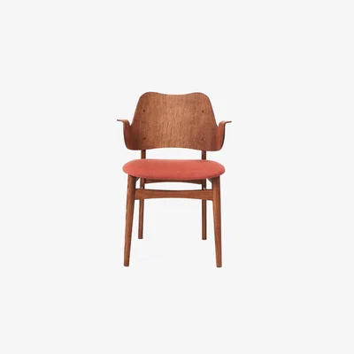 Nordic Nest Warm Nordic Gesture chair upholstered seat Fabric canvas 566 peachy pink oiled teak oak legs upholstered seat