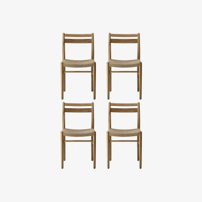 Nordic Nest 1898 Fridhem dining chair Lacquered oak-natural weave 4-pack