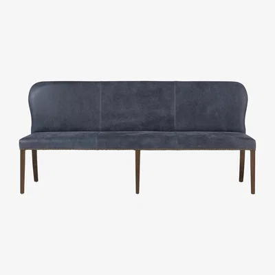 OKA Stafford Leather Dining Bench - Smoke Blue