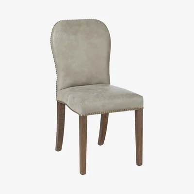 OKA Stafford Leather Dining Chair - Ash Grey
