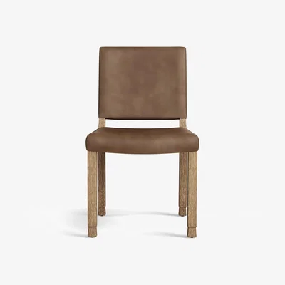 OKA OKA, Abbey Leather Dining Chair - Dark Vellum, Dining Chairs, Leather/Oak Wood, Leather