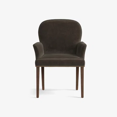 OKA Stafford Velvet Dining Chair with Arms - Truffle