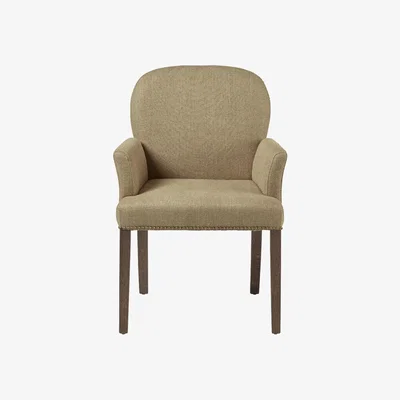 OKA OKA, Stafford Linen Dining Chair with Arms - Wild Oats Wide Herringbone, Dining Chairs, Plain