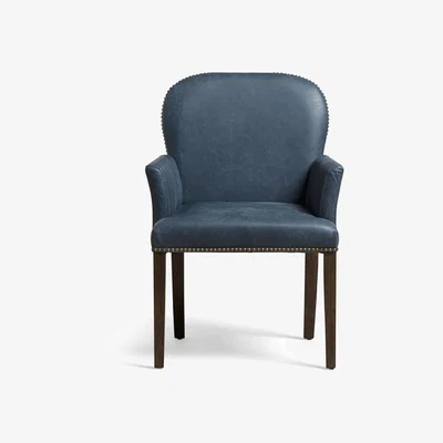 OKA OKA, Stafford Leather Chair with Arms - Smoke Blue, Dining Chairs, Leather, Plain