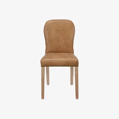 OKA OKA, Stafford Leather Dining Chair - Aged Tobacco, Dining Chairs, Leather, Plain
