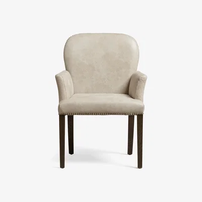 OKA OKA, Stafford Leather Chair with Arms - China Clay, Dining Chairs, Leather, Plain