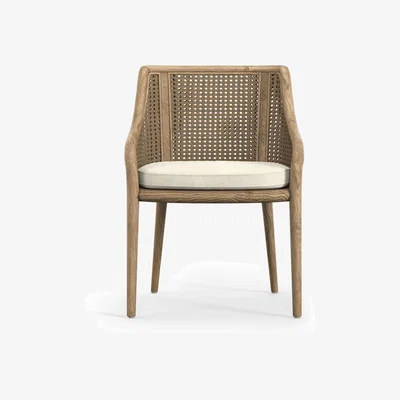 OKA OKA, Carlos Cane Dining Chair - Weathered Oak/Natural, Dining Chairs, Linen/Oak Wood/Rattan, Plain