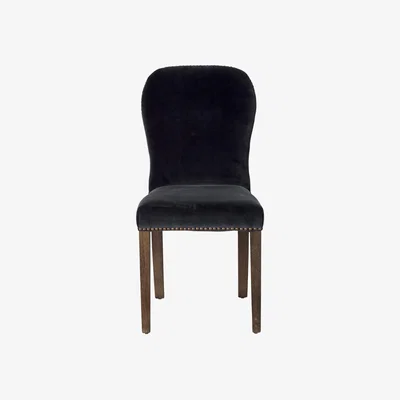 OKA OKA, Stafford Velvet Dining Chair - Charcoal, Dining Chairs, Velvet, Plain