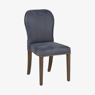 OKA Stafford Leather Dining Chair - Smoke Blue