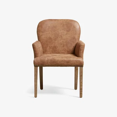 OKA OKA, Stafford Leather Chair with Arms - Aged Tobacco, Dining Chairs, Leather, Plain