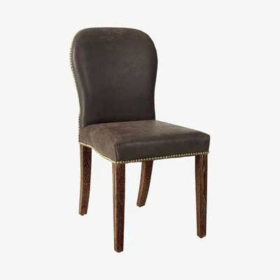 OKA Stafford Leather Dining Chair - Aged Truffle