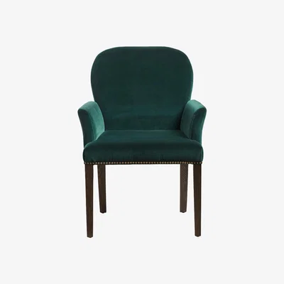 OKA OKA, Stafford Velvet Dining Chair with Arms - Midnight Green, Dining Chairs, Wood