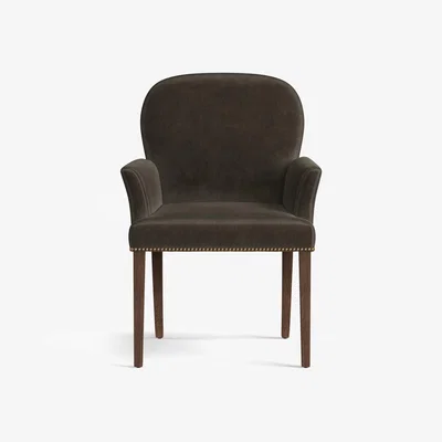 OKA OKA, Stafford Velvet Dining Chair with Arms - Truffle, Dining Chairs, Oak Wood/Velvet, Plain