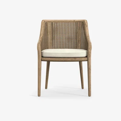 OKA Carlos Cane Dining Chair - Weathered Oak/Caramel