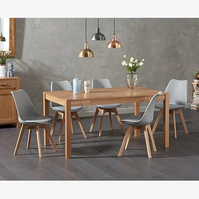 Oak&More Ex-display Oxford 150cm Solid Oak Dining Table with 2 LIGHT GREY Duke Faux Leather Chairs and ONE Oxford Bench