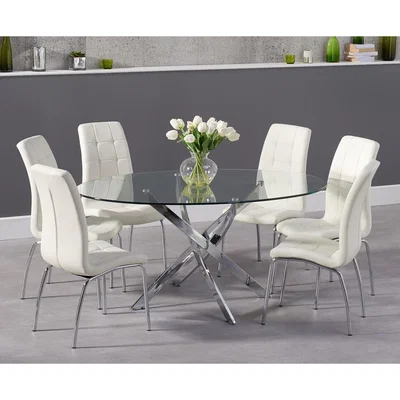 Oak&More Denver 165cm Oval Glass Dining Table with Calgary Chairs - Red, 4 Chairs