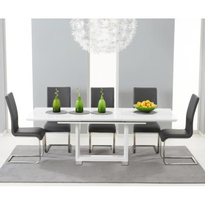 Oak&More Bianco 160cm White High Gloss Extending Dining Table with 4 Malaga Chairs