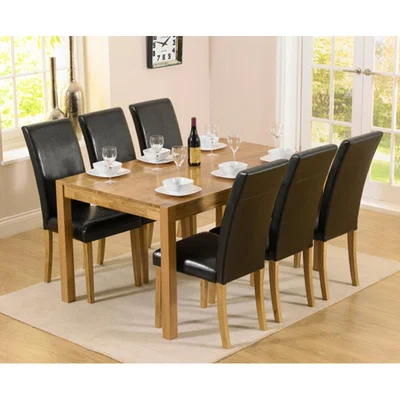 Oak&More Oxford 150cm Solid Oak Dining Table with Albany Black Chairs