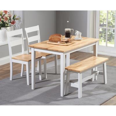 Oak&More Chiltern 114cm Oak and White Dining Set with Bench and Chairs - Oak and White, 2 Chairs