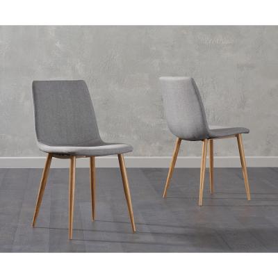 Oak&More Helsinki Grey Wooden Leg Fabric Dining Chairs - Grey