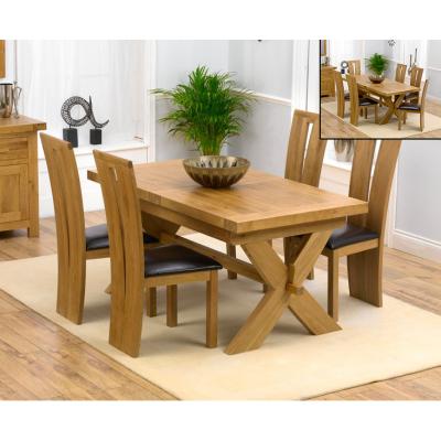 Oak&More Bordeaux 160cm Solid Oak Extending Dining Table with Montreal Chairs - Brown, 4 Chairs