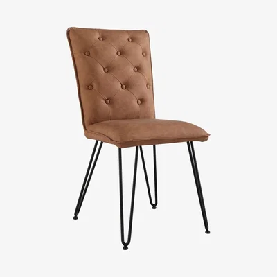 Oak&More Cairo Tan Studded Back Chairs with Metal Hairpin Legs - Tan, 2 Chairs