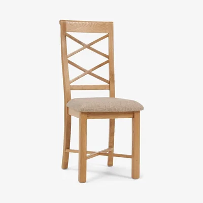 Oak&More Sadie Oak Cross Back Dining Chair with Fabric Seats - Oak, 2 Chairs