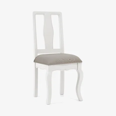 Oak&More Parisian White Shabby Chic Dining Chairs with Grey Padded Seats - White, 2 Chairs
