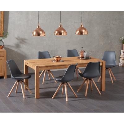 Oak&More Verona 150cm Solid Oak Dining Table with Oscar Faux Leather Round Leg Chairs