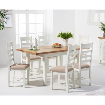 Oak&More Eden Oak and White 120cm Butterfly Extending Table with Ladder Back Dining Chairs with Fabric Seats - Oak and White, 4 Chairs