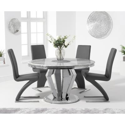 Oak&More Viscount 130cm Round Marble Dining Table with Hampstead Z Chairs - Black, 4 Chairs