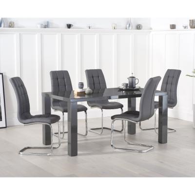 Oak&More Atlanta 160cm Dark Grey High Gloss Dining Table with Lorin Chairs
