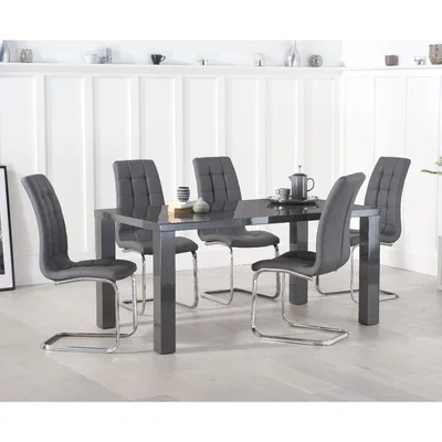 Oak&More Atlanta 160cm Dark Grey High Gloss Dining Table with Lorin Chairs