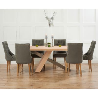 Oak&More Chateau 180cm Oak and Metal Industrial Dining Table with Pacific Fabric Chairs