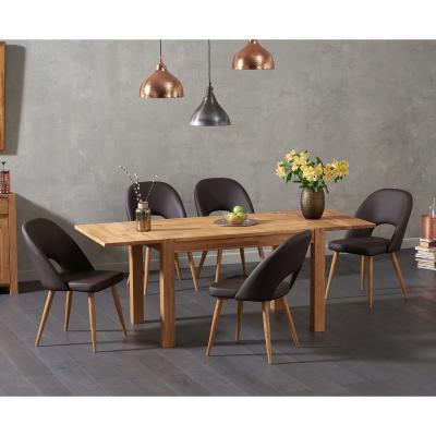 Oak&More Verona 120cm Solid Oak Extending Dining Table with Halifax Faux Leather Chairs - Grey, 4 Chairs