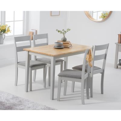 Oak&More Chiltern 114cm Oak and Grey Table with Chiltern Chairs with Grey Fabric Seats - Grey, 4 Chairs