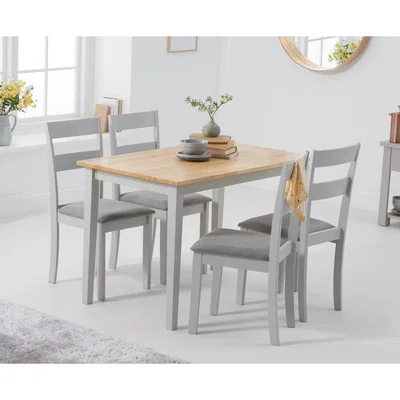 Oak&More Chiltern 114cm Oak and Grey Table with Chiltern Chairs with Grey Fabric Seats - Grey, 4 Chairs