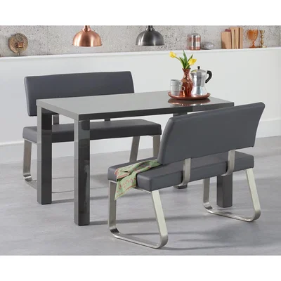 Oak&More Atlanta 120cm Dark Grey High Gloss Dining Table with Malaga Benches