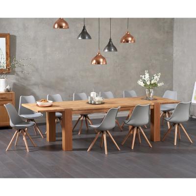 Oak&More Madrid 200cm Oak Extending Dining Table with Oscar Faux Leather Round Leg Chairs