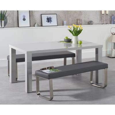 Oak&More Atlanta 160cm Light Grey High Gloss Dining Table with Atlanta Benches