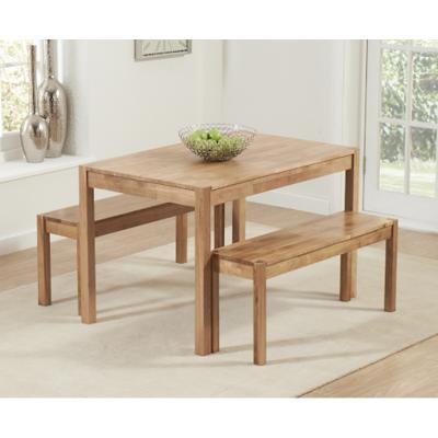 Oak&More Oxford 120cm Solid Oak Dining Table with Benches